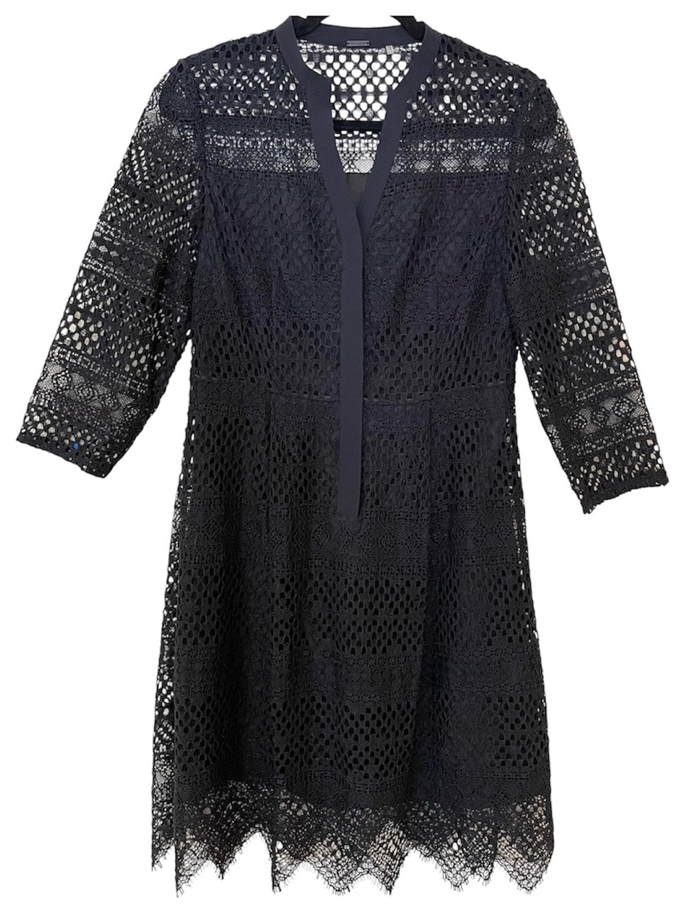 Elie Tahari Whitney Geo Lace Dress 3/4 Sleeve Size 8 Black Romantic Whimsygoth